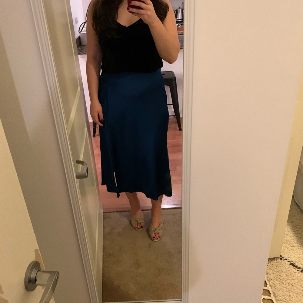 Teal Satin Slip Skirt